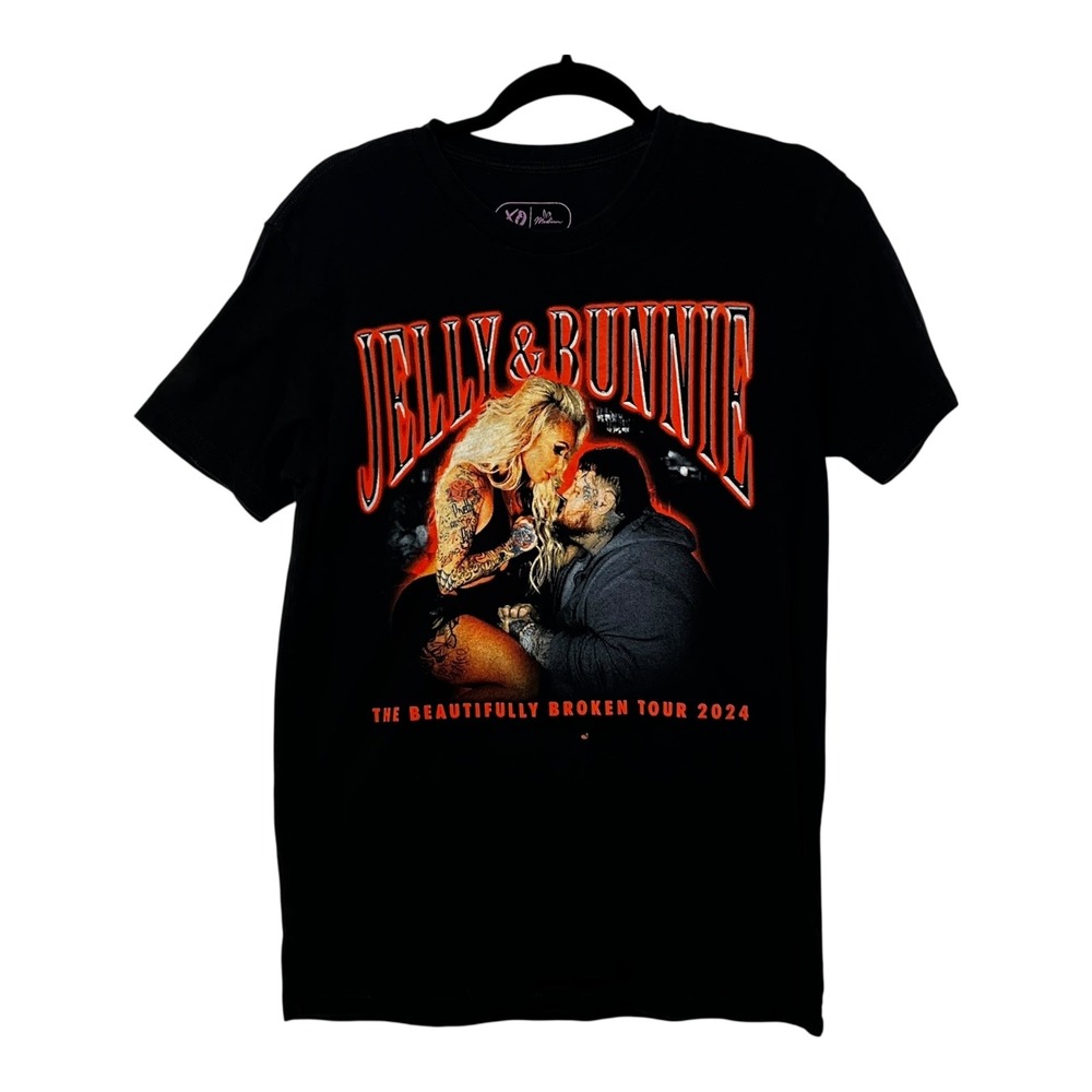Jelly Roll Bunnie XO Beautifully Broken Tour 2024 Black Graphic T-Shirt Medium